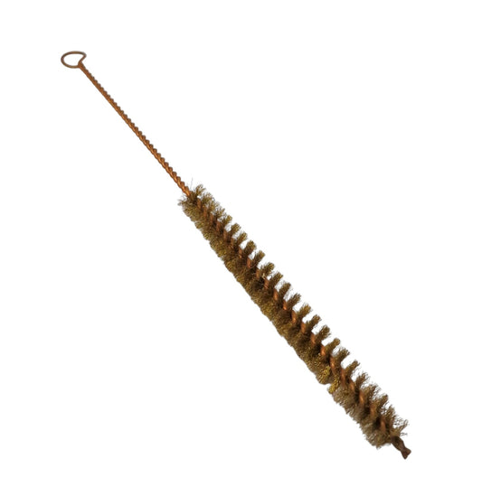 A long, spiral design brass bristle brush with a twisted metal rod, primarily used for tube cleaning and jewellery polishing.