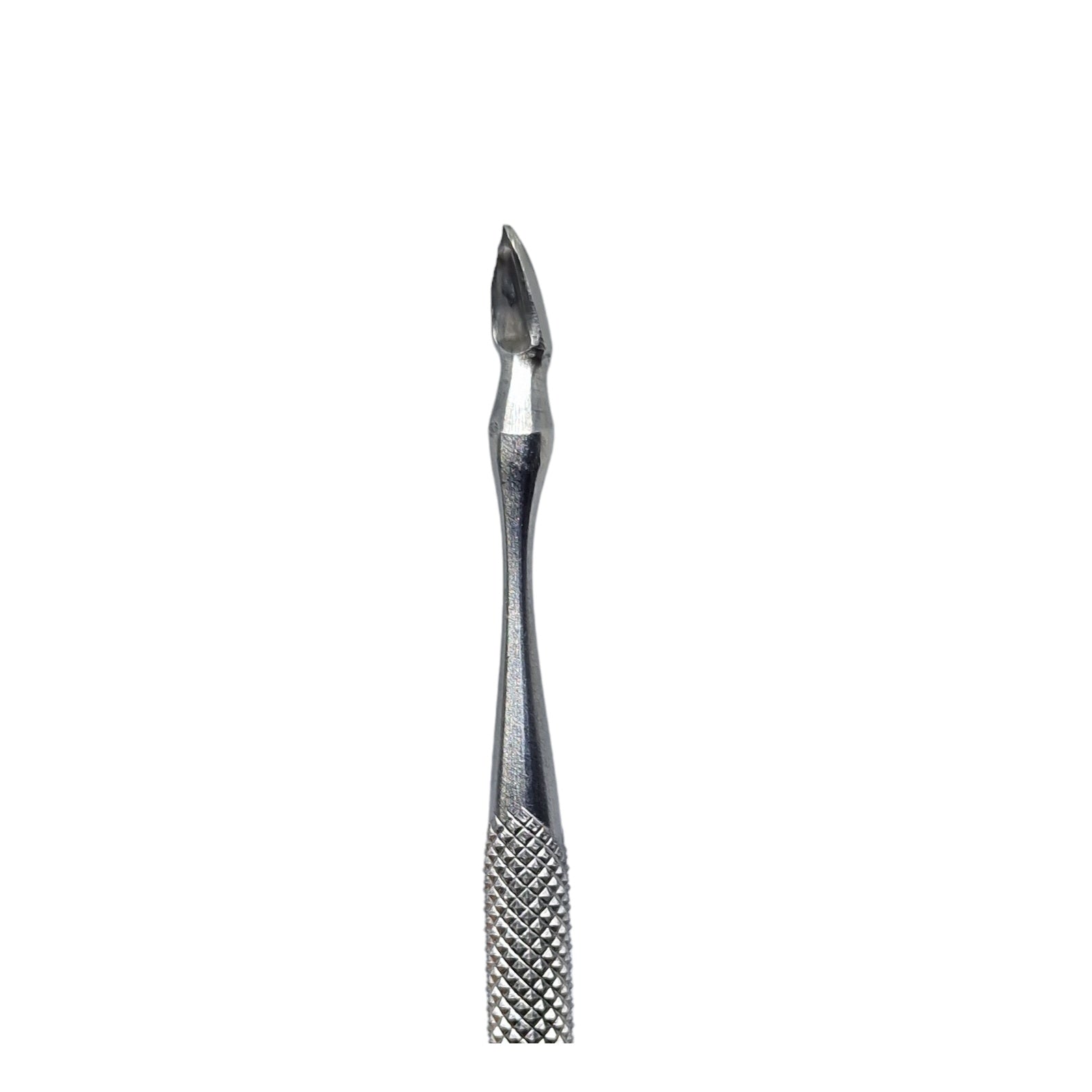 A stainless steel double-ended wax carving tool with a textured grip on the handle.