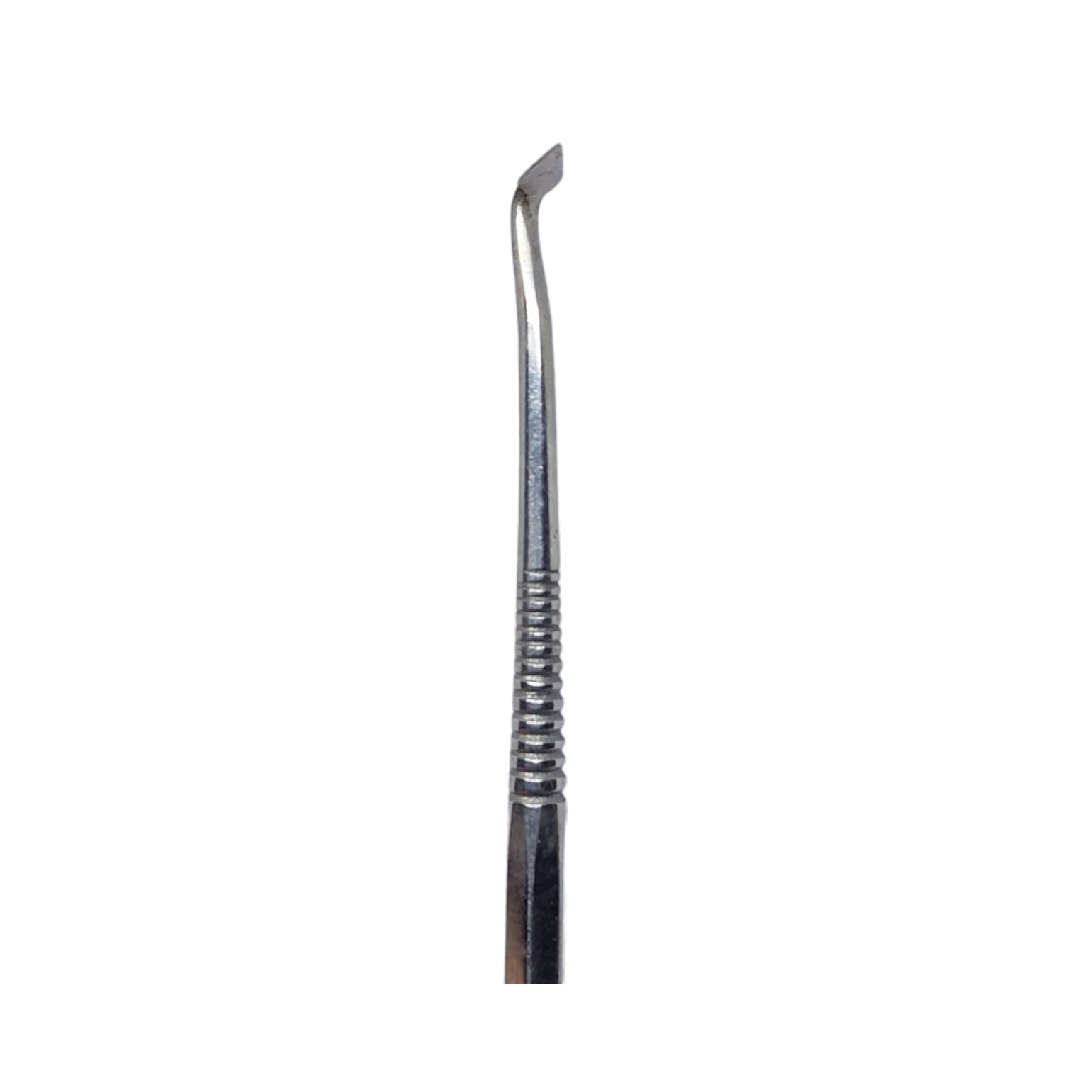A stainless steel double-ended wax carving tool with a textured grip.