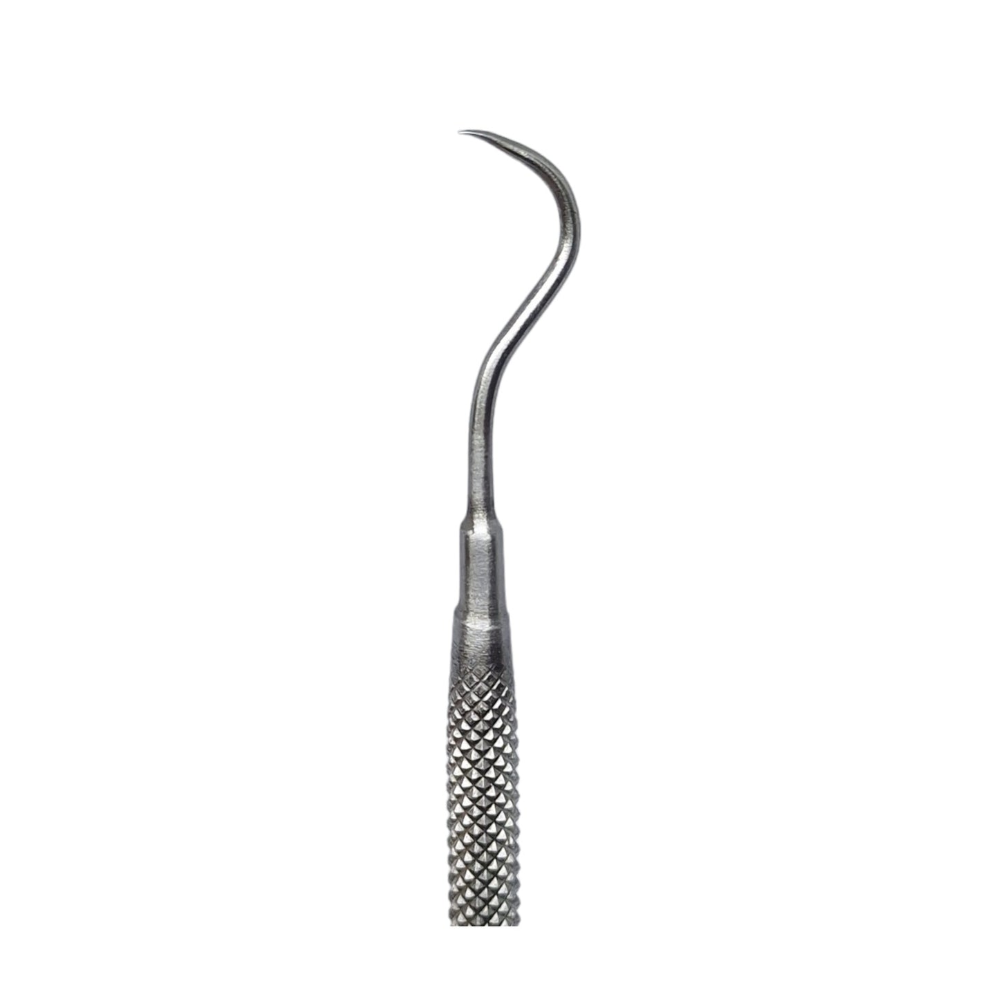 A single-ended curved stainless steel probe for wax carving and forming, with a textured handle.