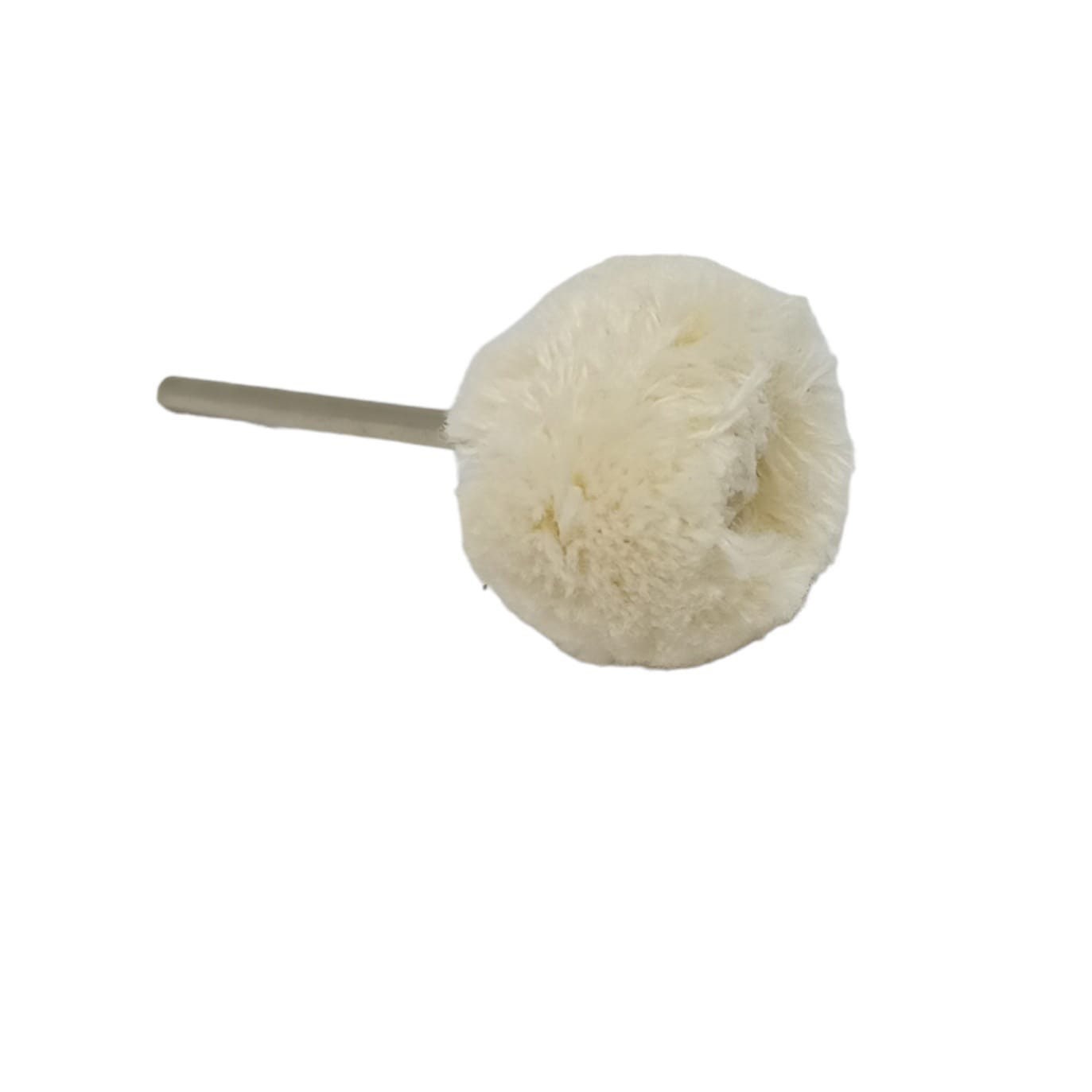 A single white wool polishing mop designed for use with a rotary drill, approximately 22mm in diameter and 2.35mm in shaft diameter.